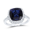 10K White Gold Diamond Blue Sapphire Synthetic Ring 1/3 Cttw - Splendid Jewellery