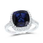 10K White Gold Diamond Blue Sapphire Synthetic Ring 1/3 Cttw - Splendid Jewellery