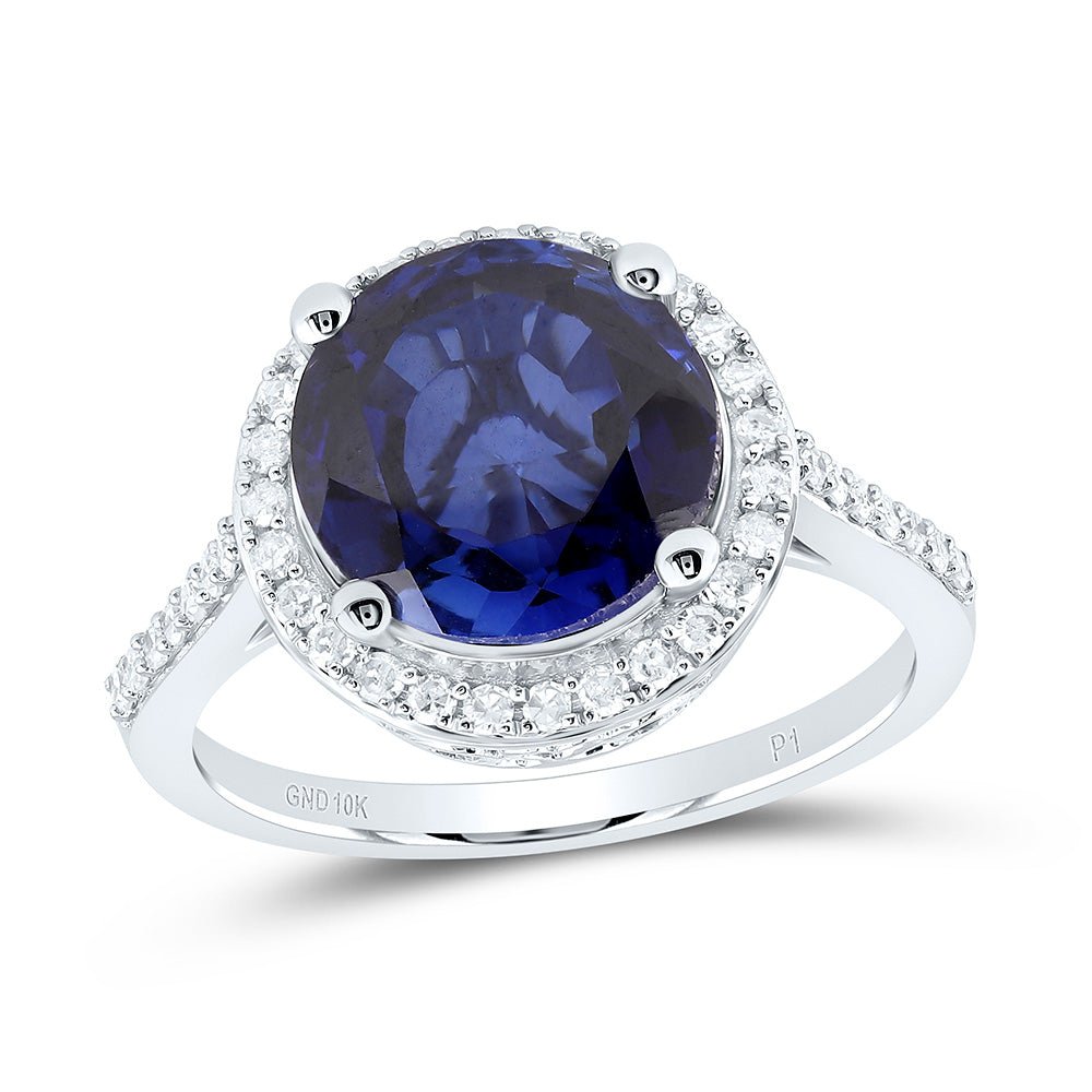 10K White Gold Diamond Blue Sapphire Synthetic Ring 1/3 Cttw - Splendid Jewellery