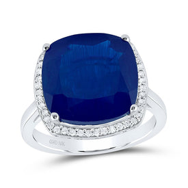10K White Gold Diamond Blue Sapphire Synthetic Ring 1/5 Cttw - Splendid Jewellery