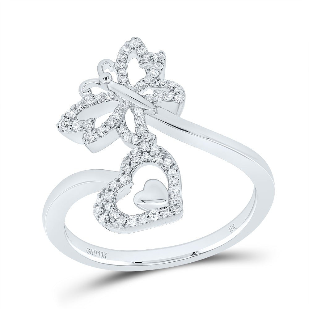10K White Gold Diamond Butterfly Heart Ring 1/5 Cttw - Splendid Jewellery