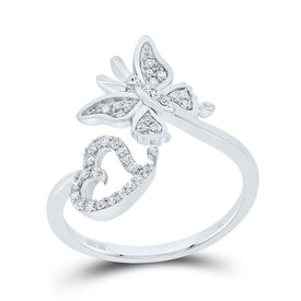 10K White Gold Diamond Butterfly Heart Ring 1/6 Cttw - Splendid Jewellery