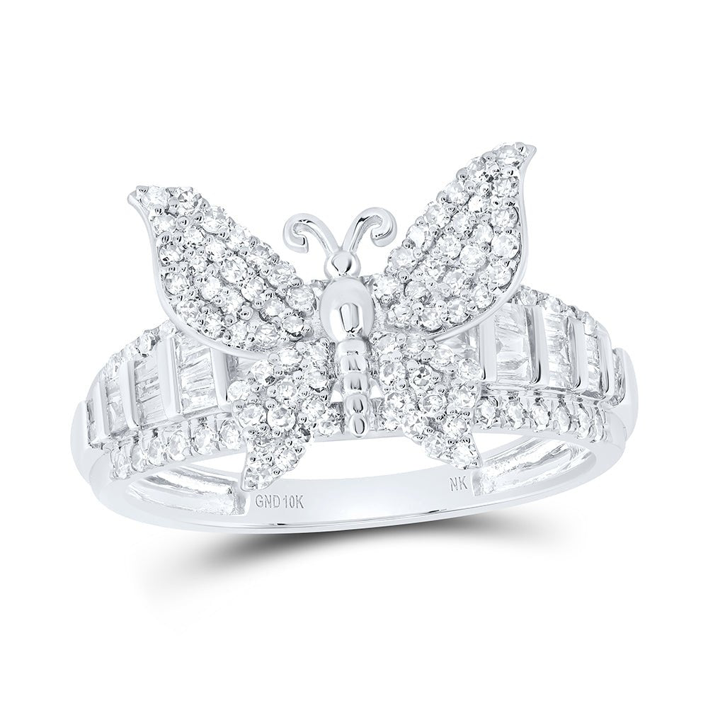 10K White Gold Diamond Butterfly Ring 5/8 Cttw - Splendid Jewellery