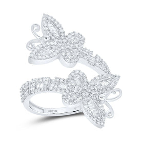 10K White Gold Diamond Butterfly Women's Cuff Ring 1 Cttw - Splendid Jewellery