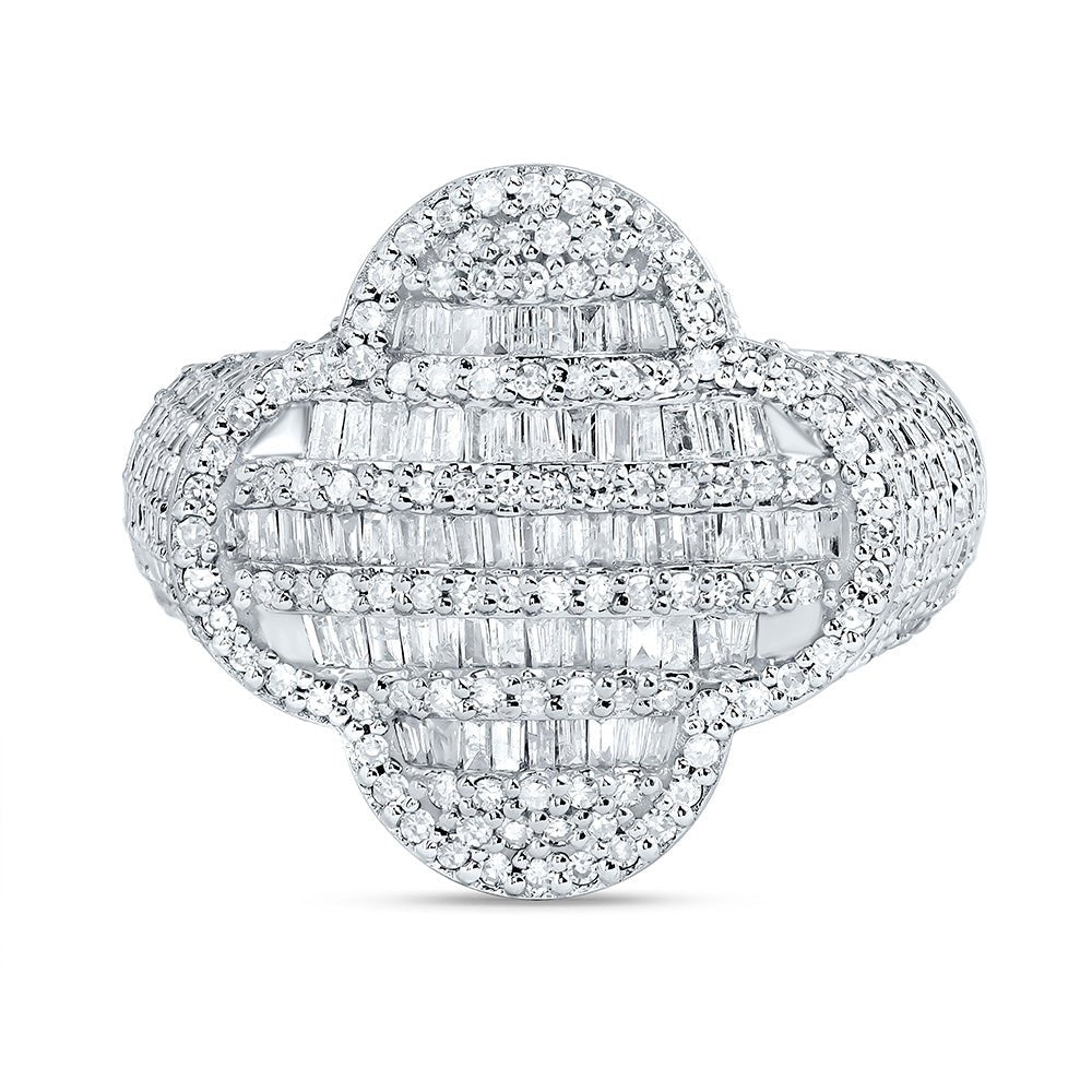10K White Gold Diamond Clover Men's Ring 1 1/2 Cttw - Splendid Jewellery