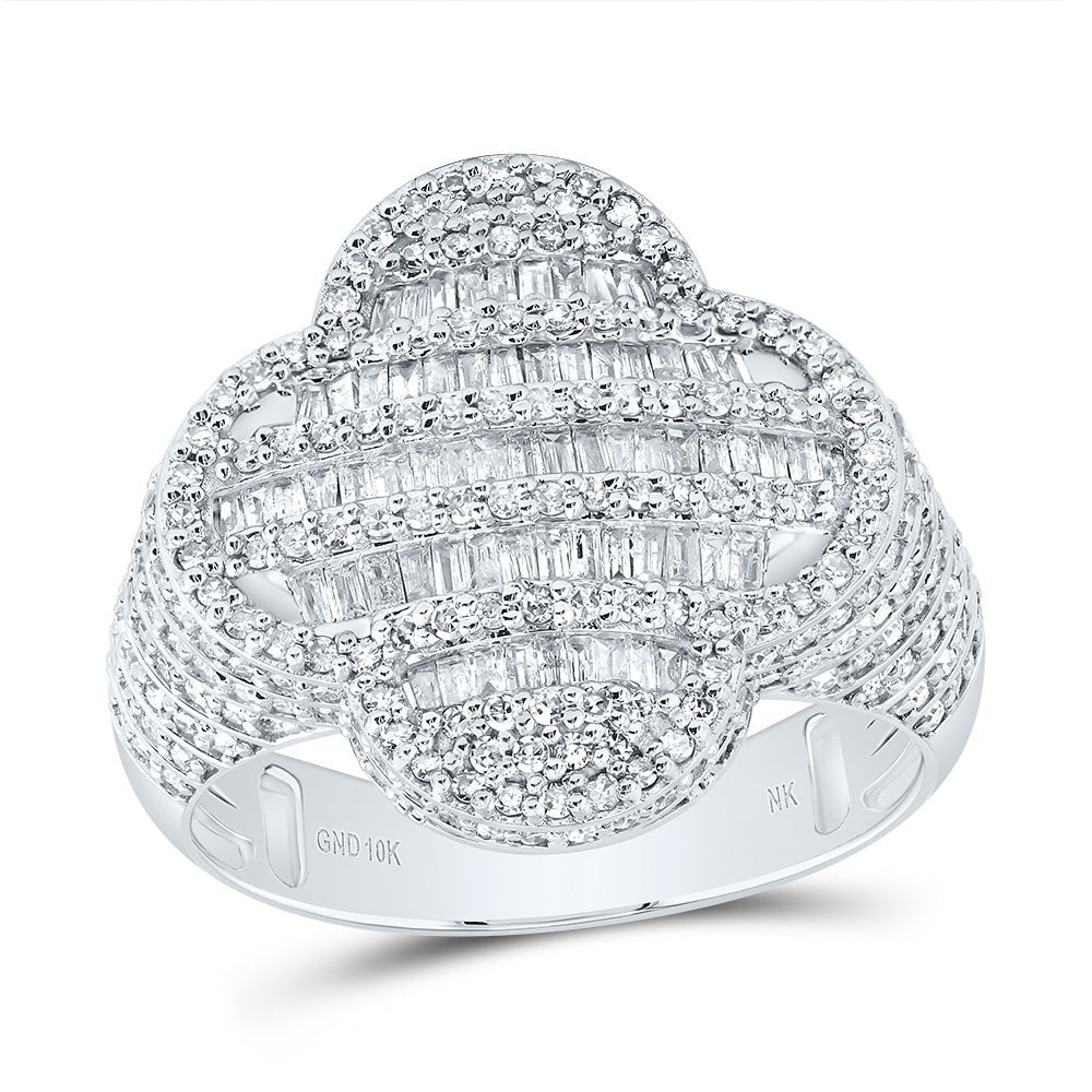 10K White Gold Diamond Clover Men's Ring 1 1/2 Cttw - Splendid Jewellery