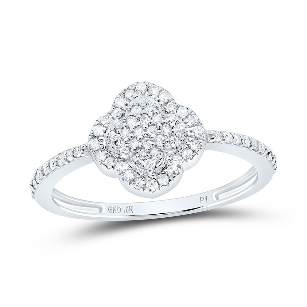 10K White Gold Diamond Clover Ring 1/4 Cttw - Splendid Jewellery