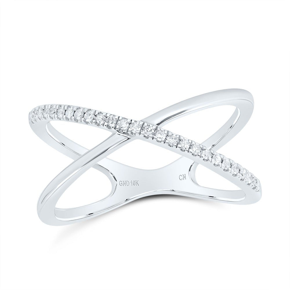 10K White Gold Diamond Criss Cross Designer Ring 1/10 Cttw - Splendid Jewellery