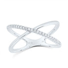 10K White Gold Diamond Criss Cross Designer Ring 1/10 Cttw - Splendid Jewellery