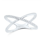 10K White Gold Diamond Criss Cross Designer Ring 1/10 Cttw - Splendid Jewellery