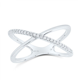 10K White Gold Diamond Criss Cross Designer Ring 1/10 Cttw - Splendid Jewellery