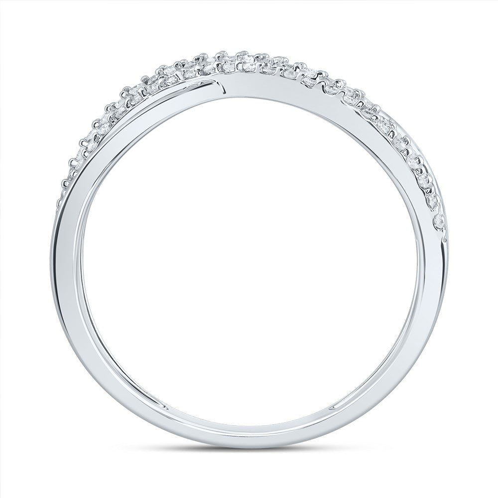 10K White Gold Diamond Criss Cross Designer Ring 1/5 Cttw - Splendid Jewellery