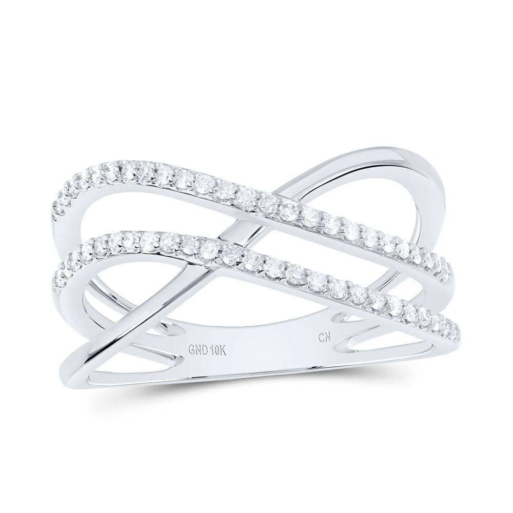 10K White Gold Diamond Criss Cross Designer Ring 1/5 Cttw - Splendid Jewellery
