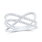 10K White Gold Diamond Criss Cross Designer Ring 1/5 Cttw - Splendid Jewellery