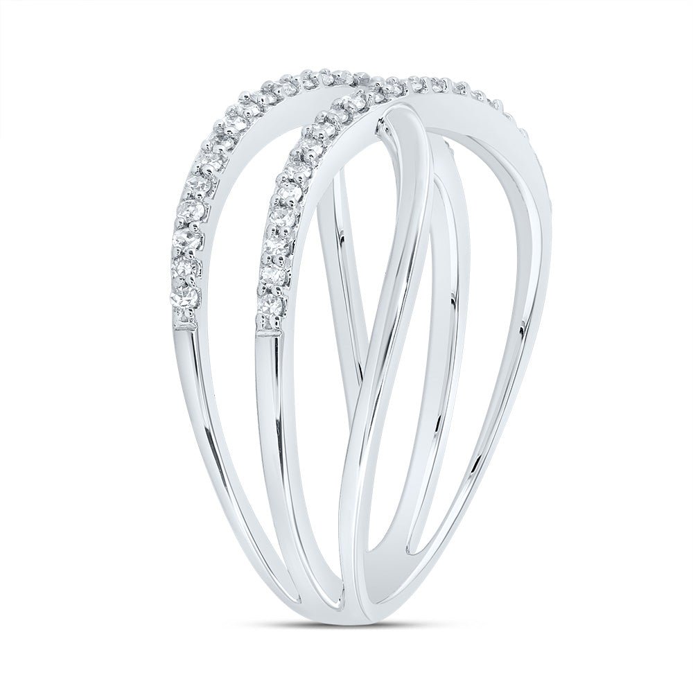 10K White Gold Diamond Criss Cross Designer Ring 1/5 Cttw - Splendid Jewellery