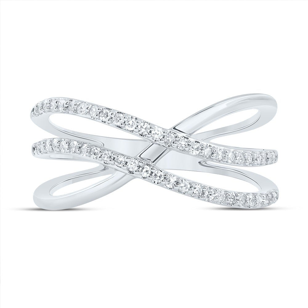 10K White Gold Diamond Criss Cross Designer Ring 1/5 Cttw - Splendid Jewellery