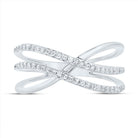 10K White Gold Diamond Criss Cross Designer Ring 1/5 Cttw - Splendid Jewellery