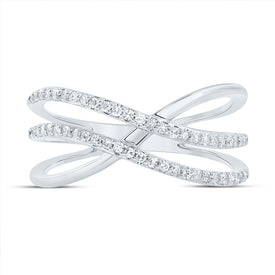 10K White Gold Diamond Criss Cross Designer Ring 1/5 Cttw - Splendid Jewellery