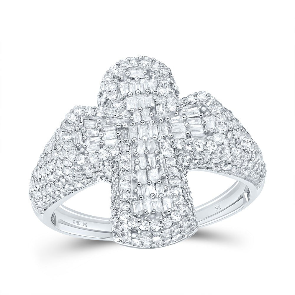 10K White Gold Diamond Crome Cross Men's Ring 1 7/8 Cttw - Splendid Jewellery