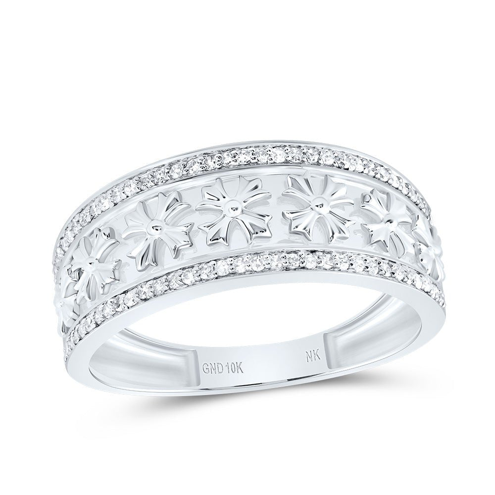 10K White Gold Diamond Crome Cross Men's Ring 1/4 Cttw - Splendid Jewellery