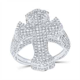10K White Gold Diamond Crome Cross Men's Ring 2 5/8 Cttw - Splendid Jewellery