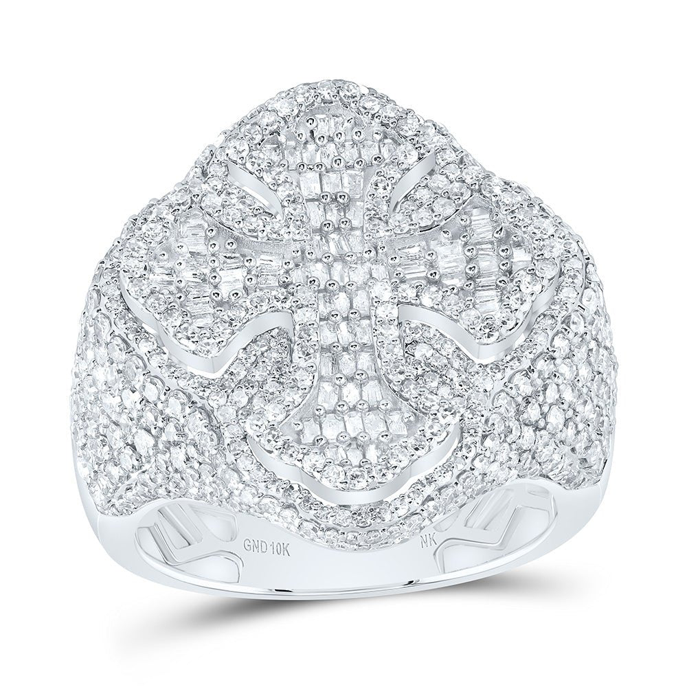 10K White Gold Diamond Cross Men's Ring 3 Cttw - Splendid Jewellery