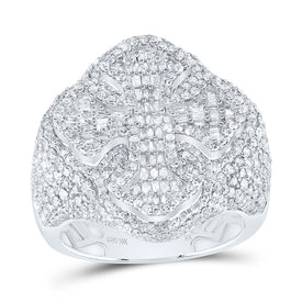 10K White Gold Diamond Cross Men's Ring 3 Cttw - Splendid Jewellery