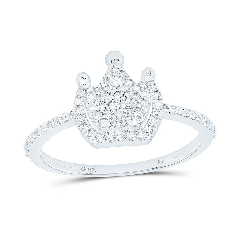 10K White Gold Diamond Crown Ring 1/4 Cttw - Splendid Jewellery