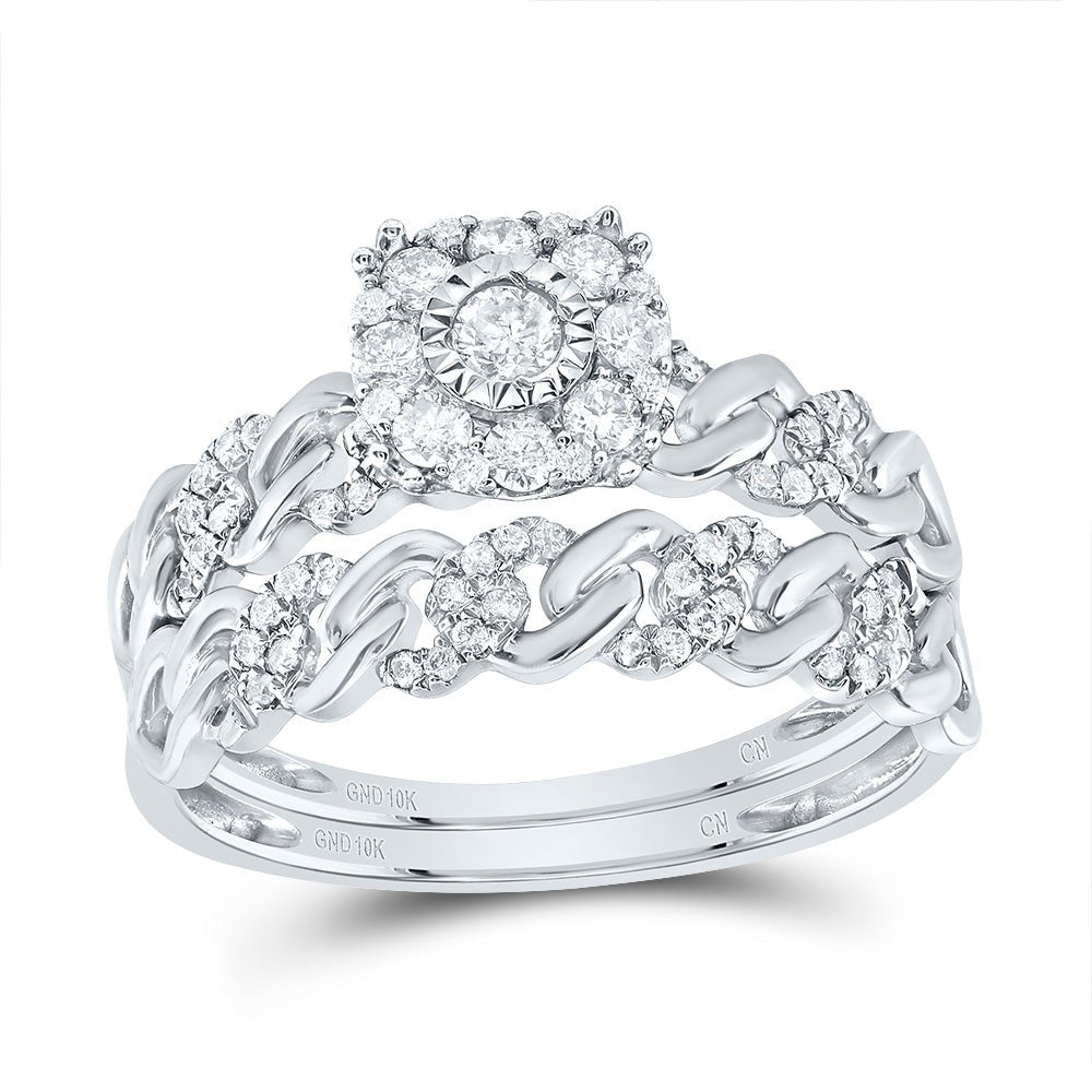 10K White Gold Diamond Cuban Fashion Trio Ring Set 1/2 Cttw - Splendid Jewellery
