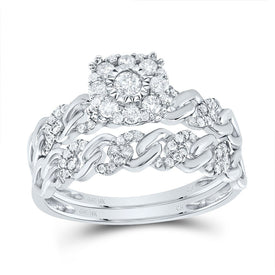 10K White Gold Diamond Cuban Fashion Trio Ring Set 1/2 Cttw - Splendid Jewellery