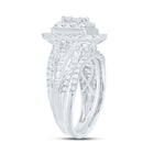 10K White Gold Diamond Cushion Double Halo Bridal Set 1 Cttw - Splendid Jewellery
