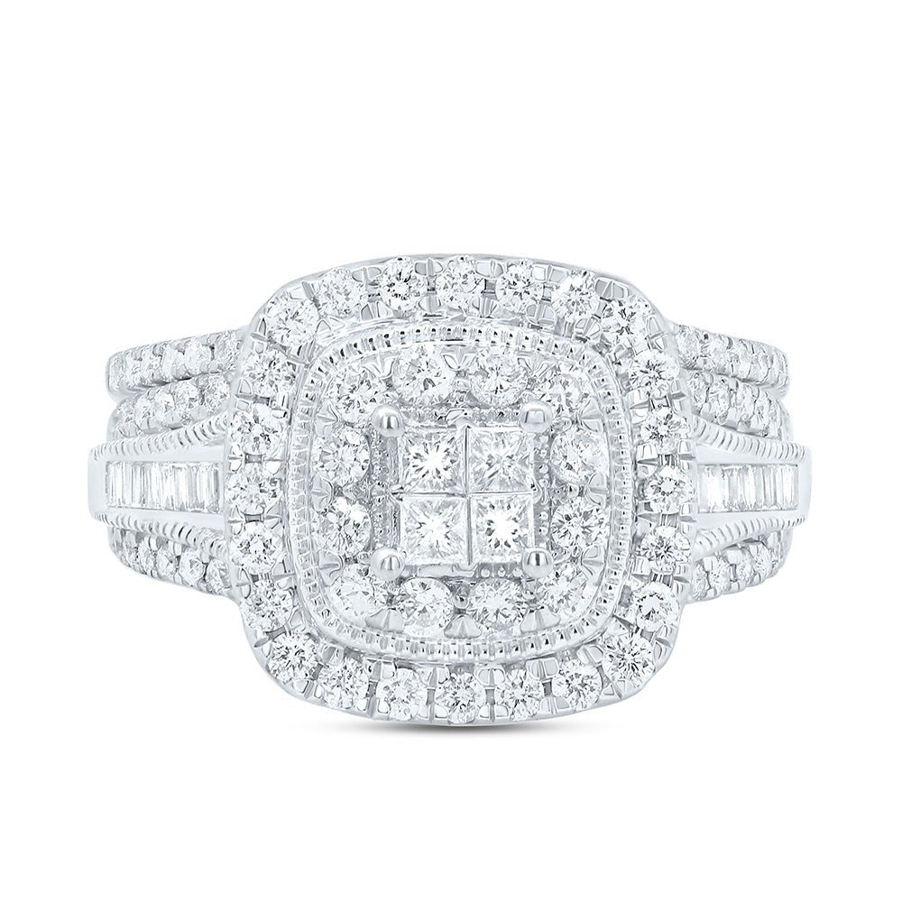 10K White Gold Diamond Cushion Double Halo Bridal Set 1 Cttw - Splendid Jewellery