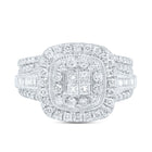 10K White Gold Diamond Cushion Double Halo Bridal Set 1 Cttw - Splendid Jewellery