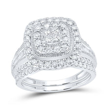 Load image into Gallery viewer, 10K White Gold Diamond Cushion Double Halo Bridal Set 1 Cttw - Splendid Jewellery