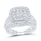 10K White Gold Diamond Cushion Double Halo Bridal Set 1 Cttw - Splendid Jewellery