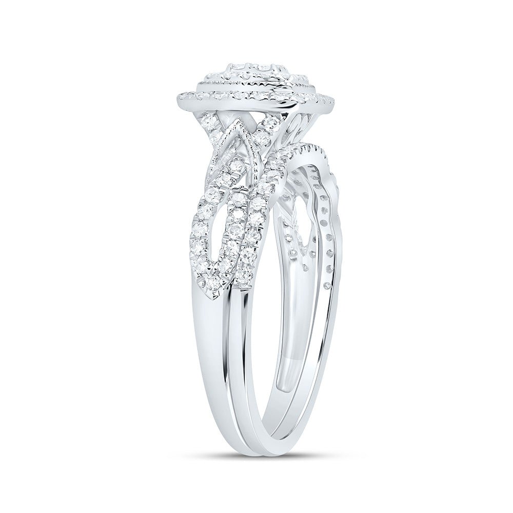 10K White Gold Diamond Cushion Double Halo Bridal Set 1/2 Cttw - Splendid Jewellery