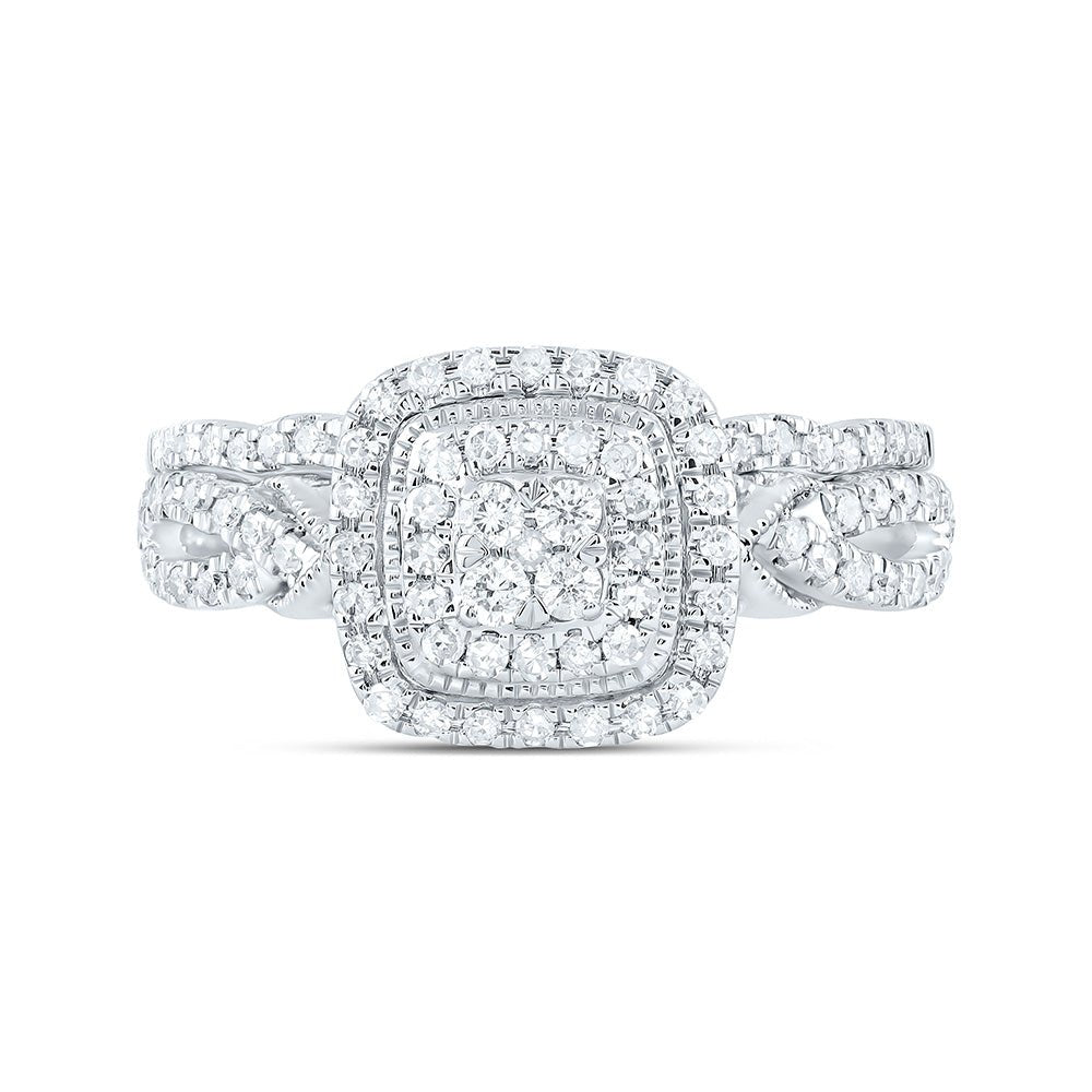 10K White Gold Diamond Cushion Double Halo Bridal Set 1/2 Cttw - Splendid Jewellery