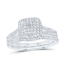 Load image into Gallery viewer, 10K White Gold Diamond Cushion Double Halo Bridal Set 1/2 Cttw - Splendid Jewellery