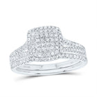 10K White Gold Diamond Cushion Double Halo Bridal Set 1/2 Cttw - Splendid Jewellery