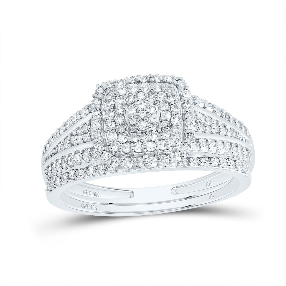 10K White Gold Diamond Cushion Double Halo Bridal Set 1/2 Cttw - Splendid Jewellery