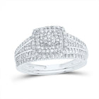 10K White Gold Diamond Cushion Double Halo Bridal Set 1/2 Cttw - Splendid Jewellery