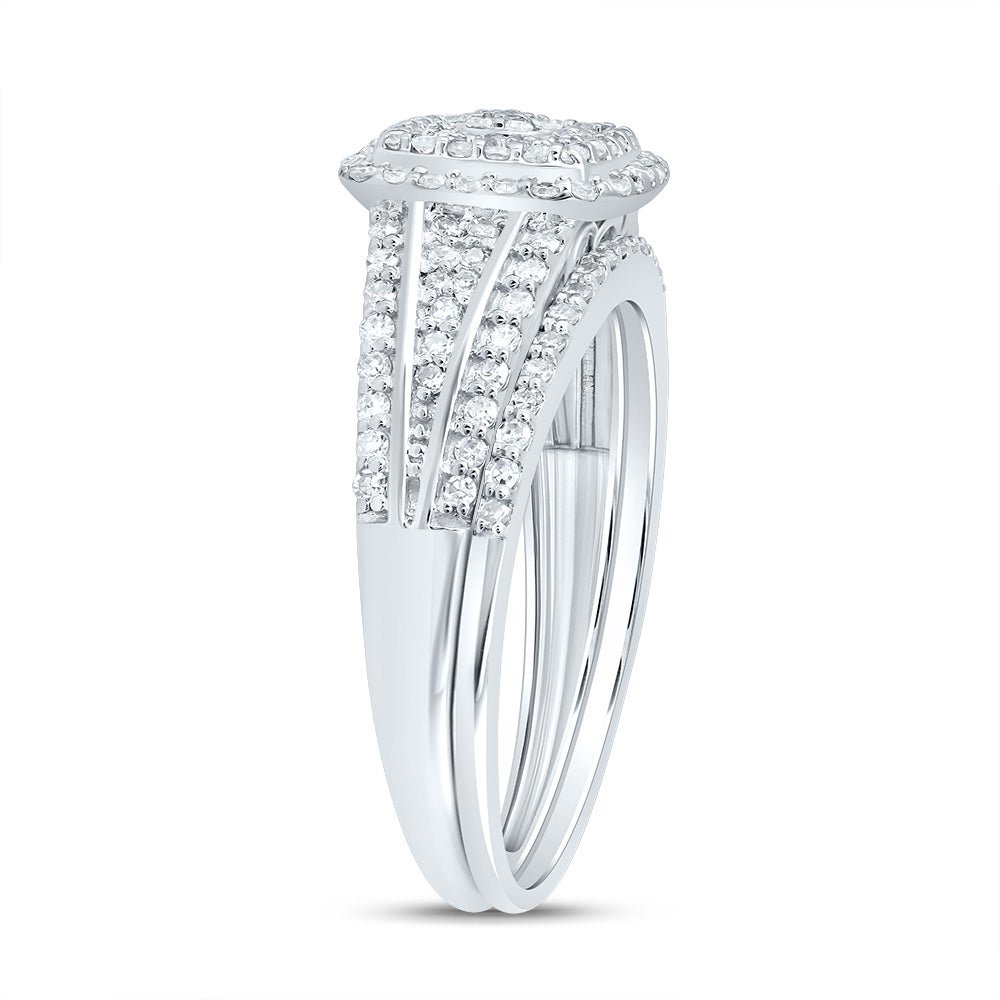 10K White Gold Diamond Cushion Double Halo Bridal Set 1/2 Cttw - Splendid Jewellery