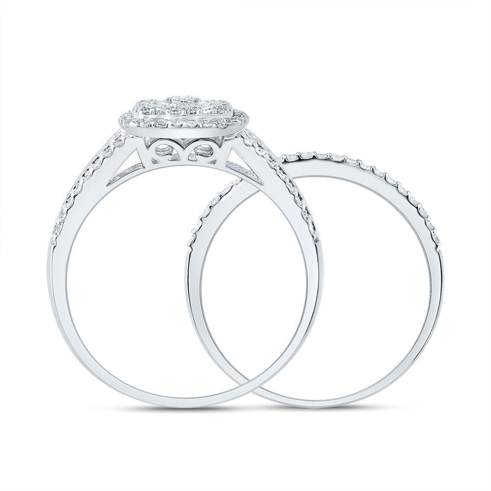 10K White Gold Diamond Cushion Double Halo Bridal Set 1/2 Cttw - Splendid Jewellery