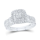 10K White Gold Diamond Cushion Double Halo Bridal Set 1/2 Cttw - Splendid Jewellery