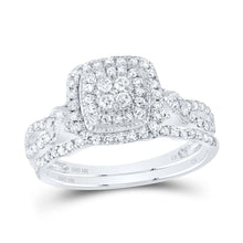 Load image into Gallery viewer, 10K White Gold Diamond Cushion Double Halo Bridal Set 1/2 Cttw - Splendid Jewellery