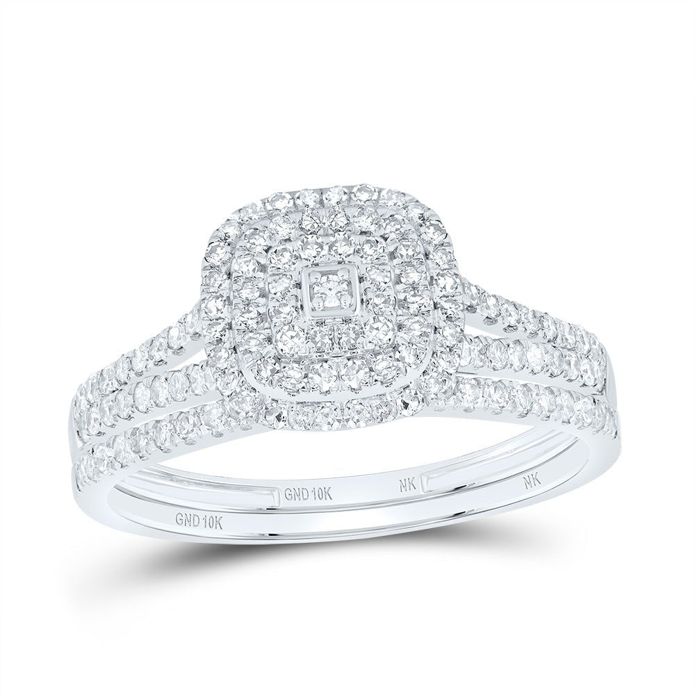 10K White Gold Diamond Cushion Double Halo Bridal Set 1/2 Cttw - Splendid Jewellery