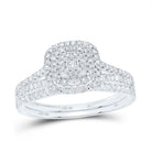 10K White Gold Diamond Cushion Double Halo Bridal Set 1/2 Cttw - Splendid Jewellery