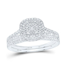 Load image into Gallery viewer, 10K White Gold Diamond Cushion Double Halo Bridal Set 1/2 Cttw - Splendid Jewellery