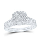 10K White Gold Diamond Cushion Double Halo Bridal Set 1/2 Cttw - Splendid Jewellery