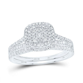 10K White Gold Diamond Cushion Double Halo Bridal Set 1/2 Cttw - Splendid Jewellery